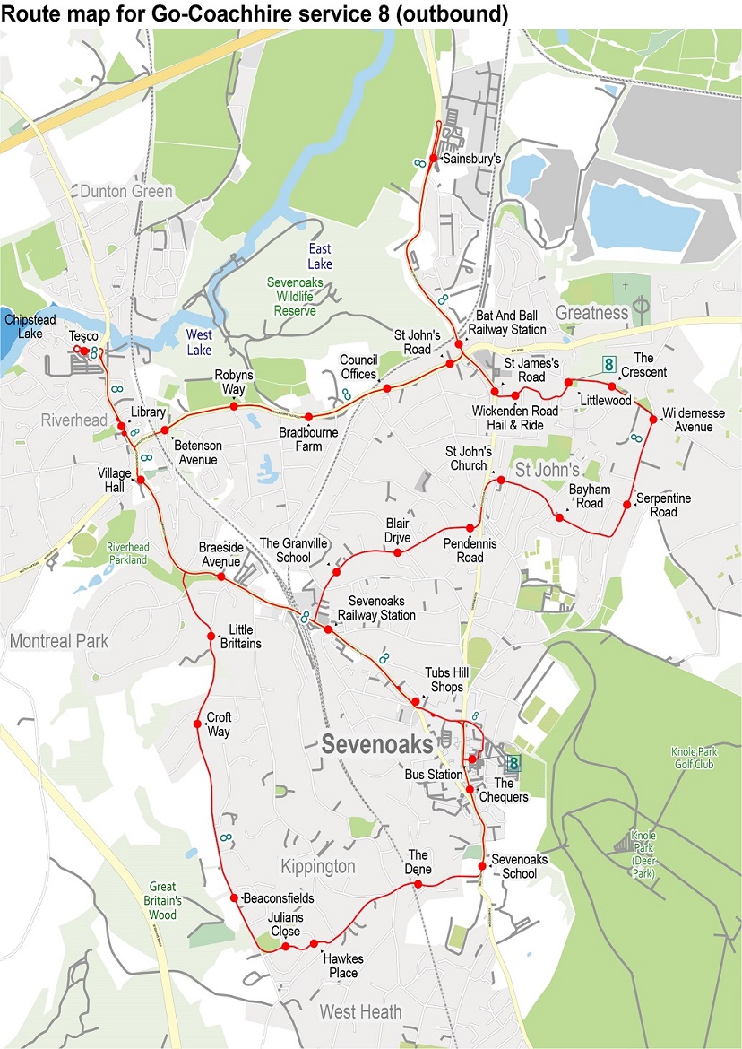 Number 8 bus route map